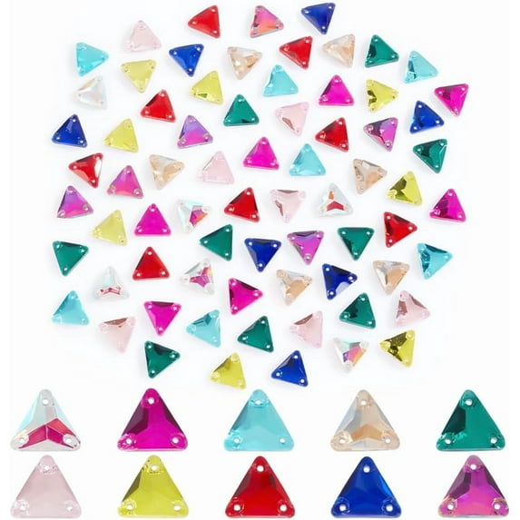 100 Pcs Triangle Sew On Rhinestones 10 Colors Flat Back Sewing Stone Beads 3-Holes Glass Connector Beads Clothing Embelishments
