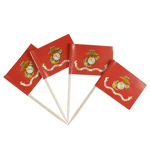 100 Pcs US Marine Corps Flags Toothpicks Army Force Flag Cupcake Toppers Decorations, Cocktail Toothpick Flag Cake Topper Picks Mini Small Flag Cupcake Pick Sticks