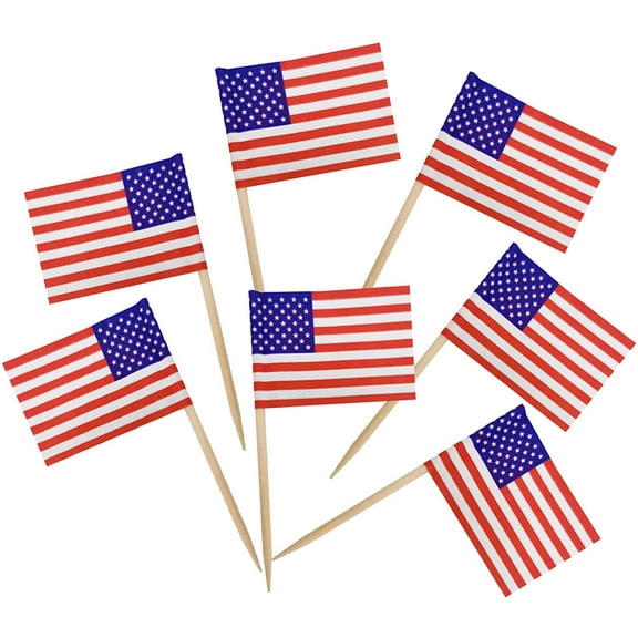 100 Pcs USA American Flag Toothpick Flags,Small Toothpick Mini Stick Cupcake Toppers World Cup Picks Party Decoration Celebration Cocktail picks for Party Bar Sport events.