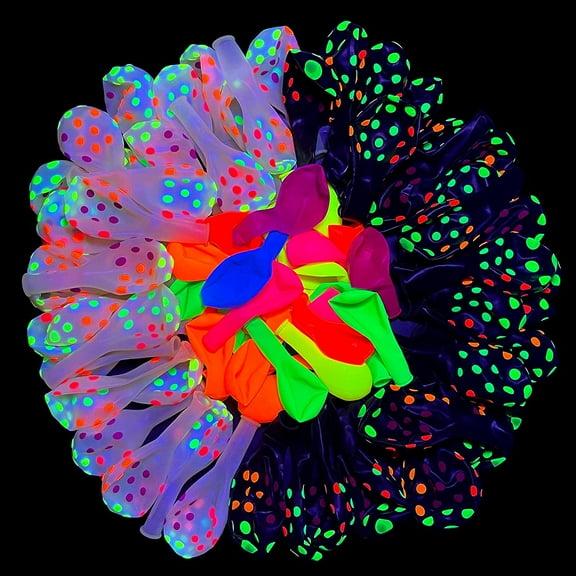 100 Pcs UV Neon Balloons, 12 Polka Dot Blacklight Balloons Glow in the Dark Luminous Helium Latex Balloon for Birthday, Wedding, Neon Party, Glow Party Decoration