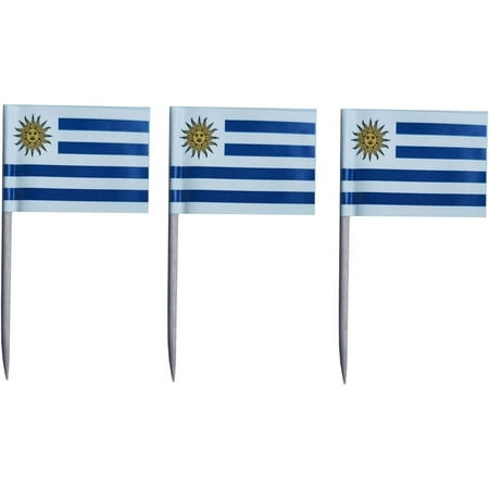 100 Pcs Uruguay Flag Uruguayan Toothpick Flags, Small Mini Stick Cupcake Toppers Uruguay Flags,Country Picks Party Decoration Celebration Cocktail Food Bar Cake Flags