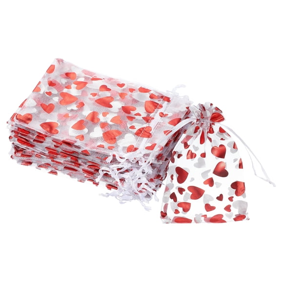 100 Pcs Valentine Treat Bags, 5.9" x 4" Heart Cello Treat Bags with Twist Ties, for Cookie Candy Wrapping, White
