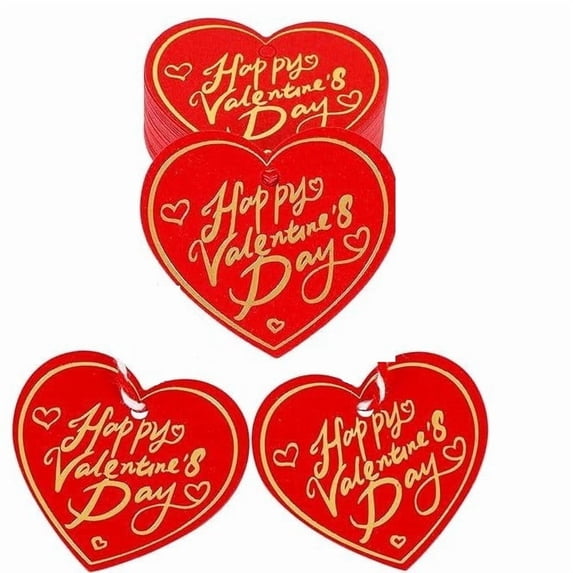 100 Pcs Valentine's Day Gift Tags, Paper Heart-Shaped Happy Valentine's Day Tags for Gift Bags and DIY Project