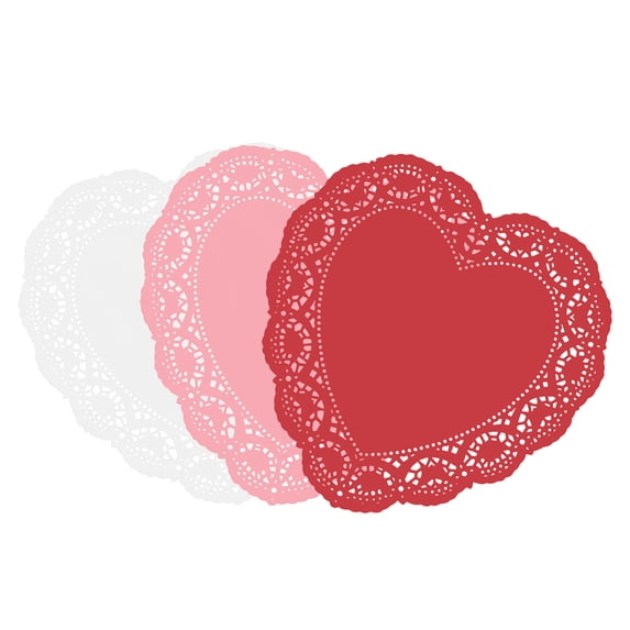 100 Pcs Valentine's Day Heart Paper Placemats Set 10 Inch Red Pink White Disposable Heart Shaped Doilies with Openwork Design Valentines Paper Doily Kit for Wedding Party Dinner Donut Dessert(Pink)