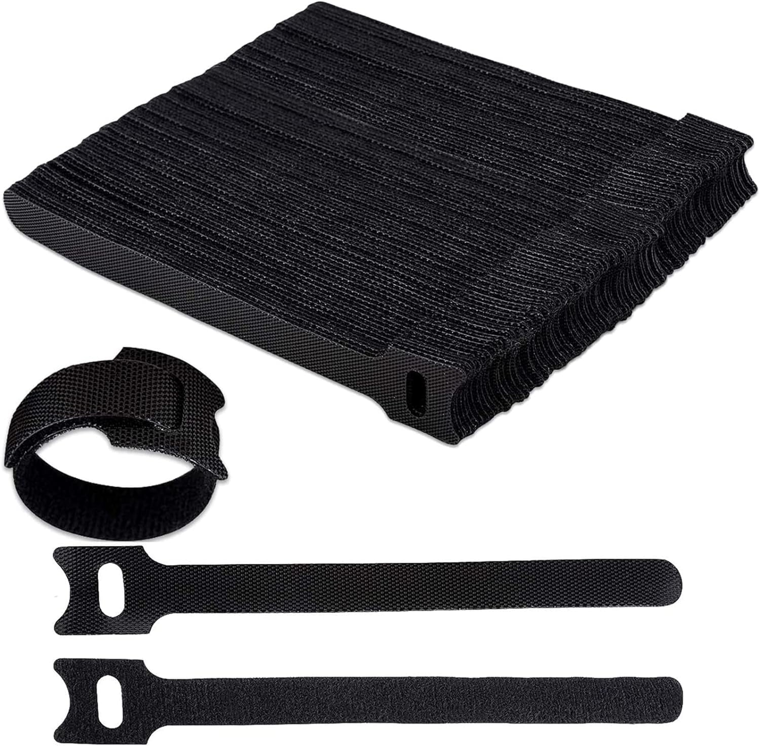 100 Pcs Velcro Cable Ties, Cable Ties Reusable, Black Adjustable