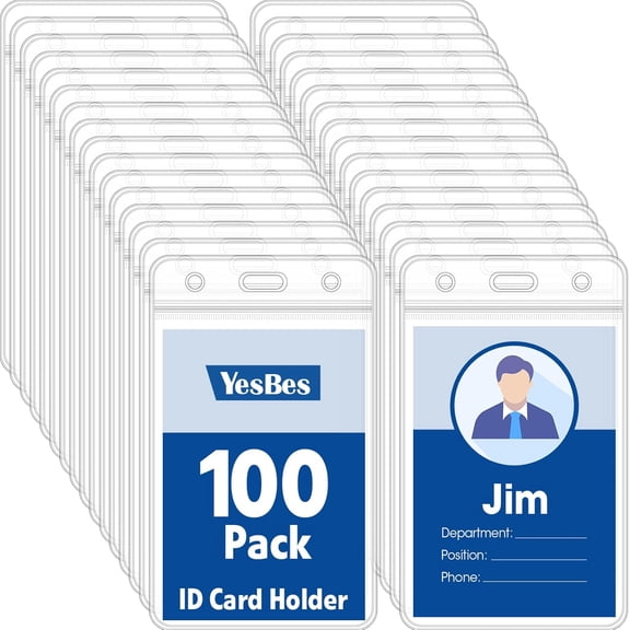 100 Pcs Vertical Badge Holders, Waterproof ID Badge Holder, Clear ID Card Holder with Resealable Zip for Proximity Cards, RFID, Credit Cards