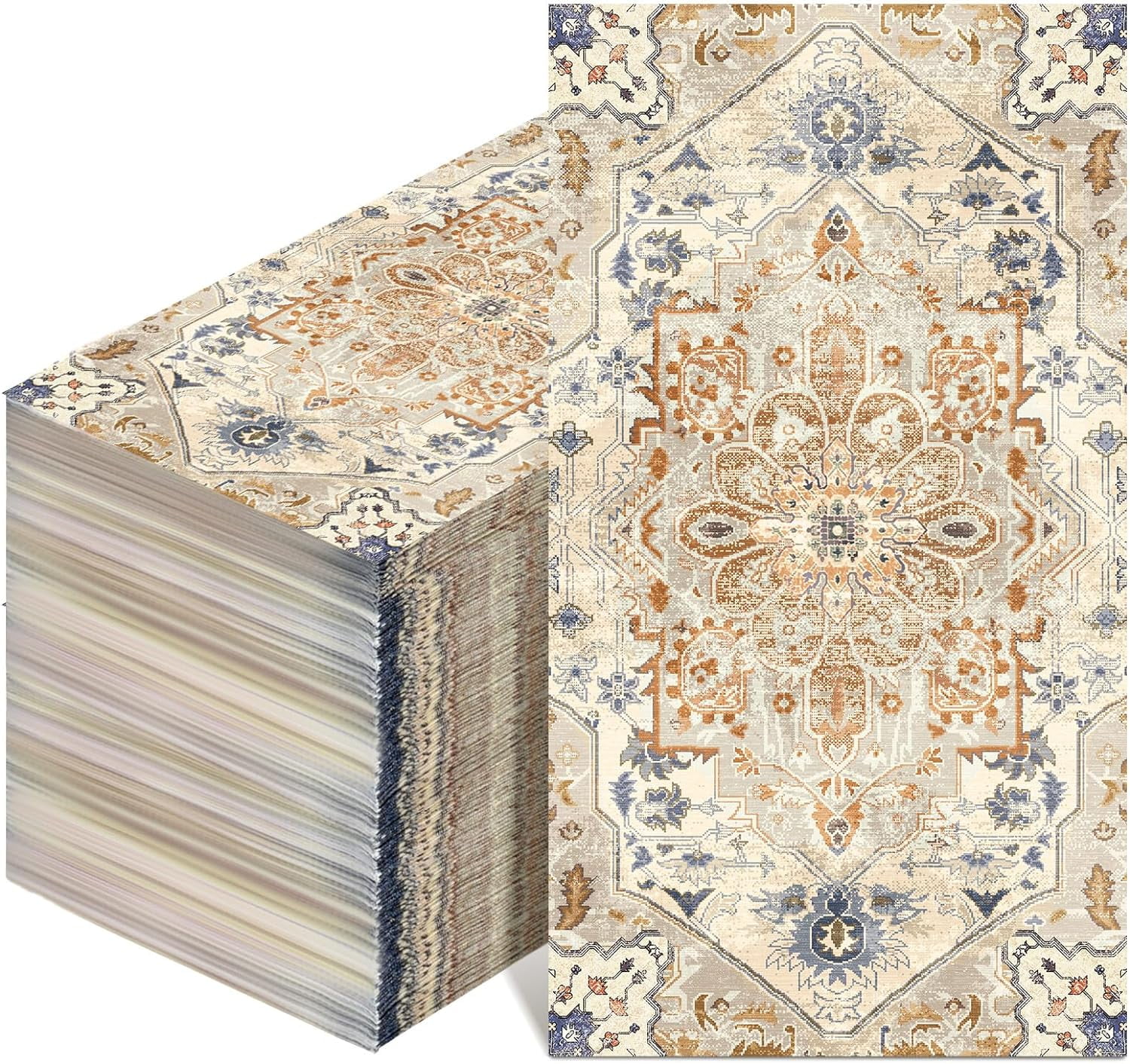 100 Pcs Vintage Boho Napkins Paper Guest Towels 2 Ply Decoupage Napkins Disposable Decorative Hand Towel for Bathroom Kitchen Fall Wedding Party Dinner(Orange and Cyan)