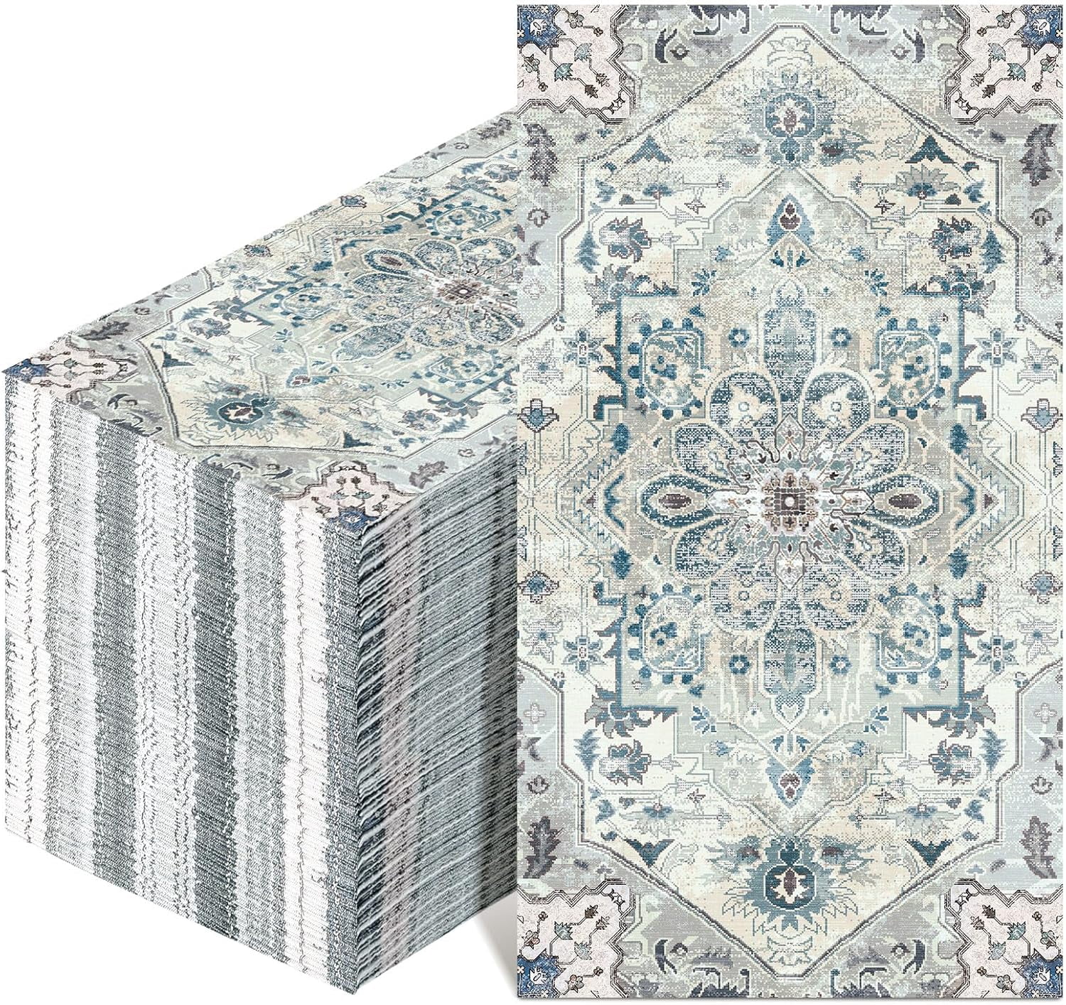 100 Pcs Vintage Boho Napkins Paper Guest Towels 2 Ply Decoupage Napkins Disposable Decorative Hand Towel for Bathroom Kitchen Wedding Party Dinner(Blue and Grey)