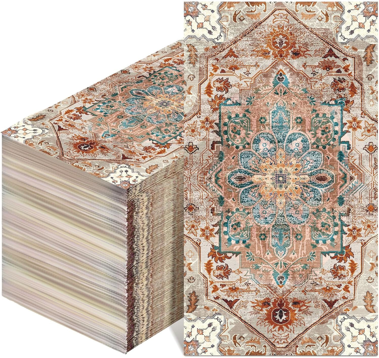100 Pcs Vintage Boho Napkins Paper Guest Towels 2 Ply Decoupage Napkins Disposable Decorative Hand Towel for Bathroom Kitchen Wedding Party Dinner(Brick Red and Dark Blue)