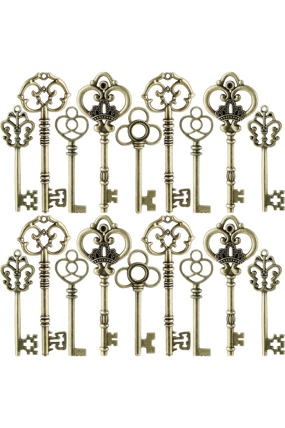 100 Pcs Vintage Skeleton Key Charms,Antique Bronze Alloy Mixed Shape Retro Key Pendants,Ideal for DIY Crafts Jewelry Making Wedding Home Party Decoration Escape Room Treasure Game Prop