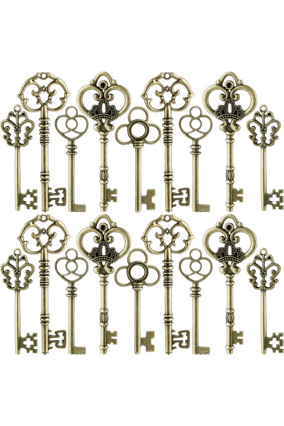 100 Pcs Vintage Skeleton Key Charms - Antique Bronze Faux Keys for Jewelry Making, DIY Crafts, Rustic Wedding Favors, Treasure Hunt Props & Escape Room Decor, Bulk Skeleton Keys Set