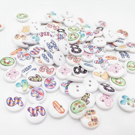 100 Pcs Vintage Wooden Buttons Kids Buttons with Printed Numbers Buttons for