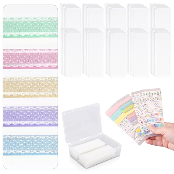 100 Pcs Washi Tape Cards Organizer with Storage Box –Portable Washi Tape Holder & Display Board for Scrapbooking, Journaling, DIY Crafts, Travel (Mixed-Color)