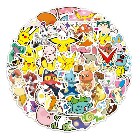 100Pcs Pikachu Stickers Mixed Pack,Cartoon Characters Stickers Movie Decorative Sticker for Kids Teens Adults Waterproof Stickers for Water Bottle Laptop