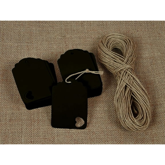 100 Pcs Wedding Favor Hang Tag Rectangular Shape Heart Punched Gift Tags with Free Natural Jute Twine - Colors Available