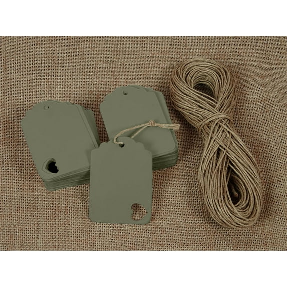 100 Pcs Wedding Favor Hang Tag Rectangular Shape Heart Punched Gift Tags with Free Natural Jute Twine - Colors Available
