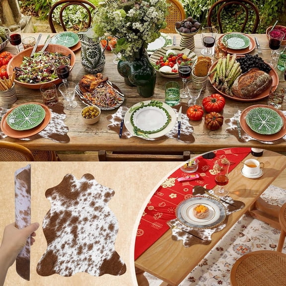 100 Pcs Western Cow Print Place Mats Disposable Paper Placemats for Holiday Banquet Kitchen Table Room Decor Light Brown