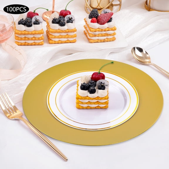 100 Pcs 13in Western Dim Sum Dishes with Patterns, Round Plates Set, Reusable Plate for Birthday Parties, Holidays, Weddings, Banquets