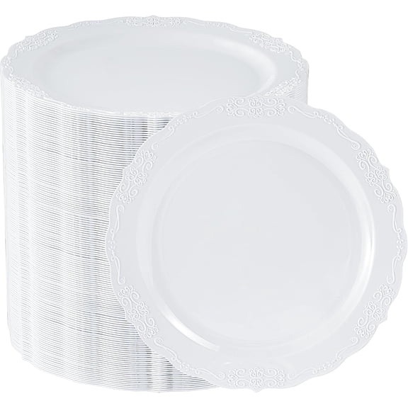 100 Pcs White 7.5 Inch Disposable Plastic Dessert Plates