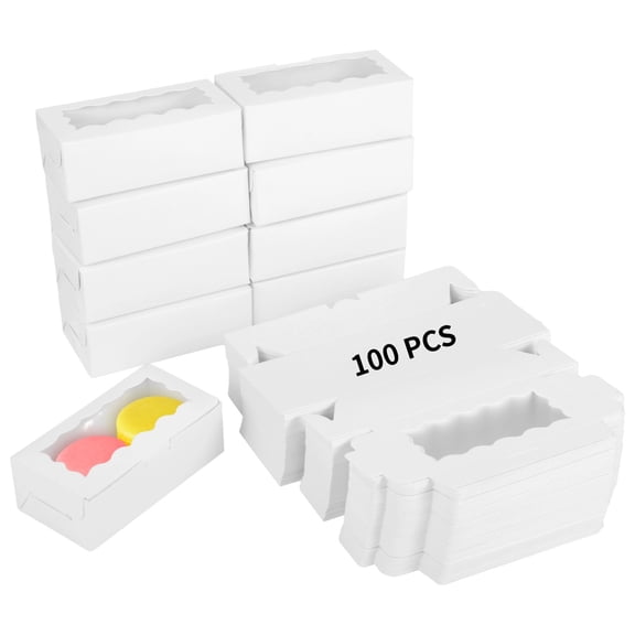 100 Pcs White Macaron Box with Window, Paper Cakesicle Container for Candies, Cookies, Chocolates, 4.1 x 2.2 x 1.4 in Packaging