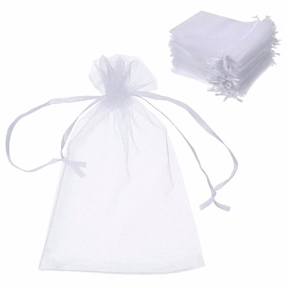 100 Pcs White Mesh Drawstring Gift Bags, Organza Drawstring Bags, Small Mesh Bags for Travel Home Organization for Party Festival Candy Wedding Favors Christmas, 4.7x3.9 Inch