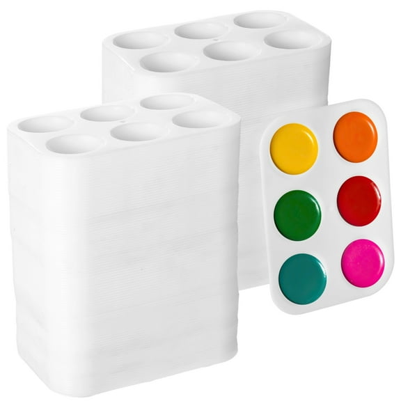 100 Pcs White Paint Tray Palettes, 6-well Plastic Paint Palettes, Square Watercolor Mixing Trays, Portable Acrylic Paint Holders for DIY Crafts, Art Painting, Easy Cleaning