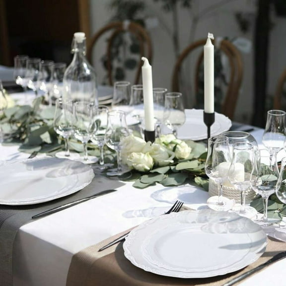 100 Pcs White Plastic Disposable Plates, Heavy Duty Set - 50x9.8 Inch Dinner Plates & 50x7.5 Inch Dessert Plates for Weddings, Parties, Family Gatherings