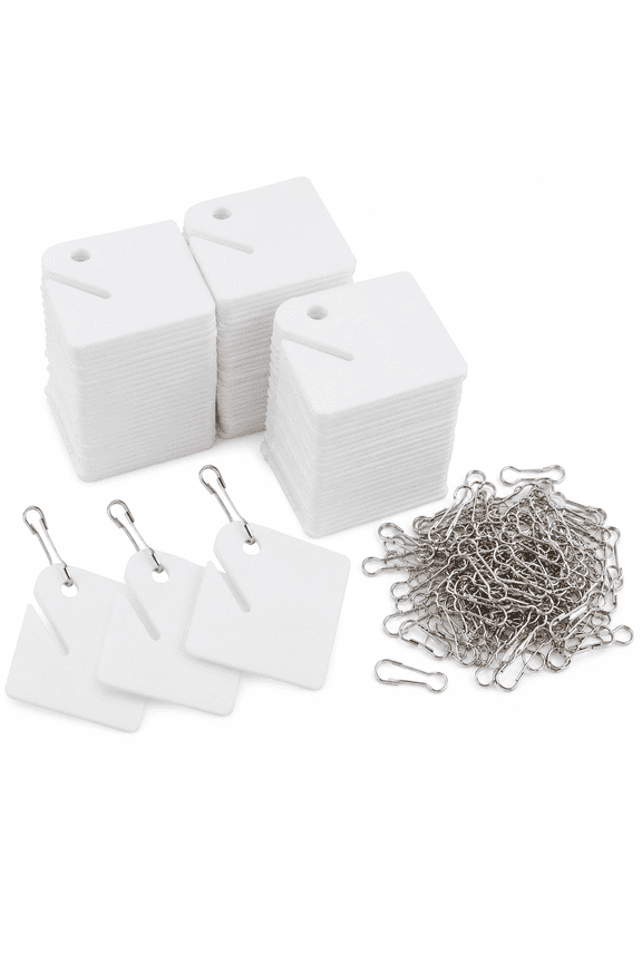 100 Pcs White Plastic Key Tags with Metal Snap Hooks  Sturdy Frosted Item Identifiers for Key Cabinets, Lockers, and Garage Organization Home and Office Use