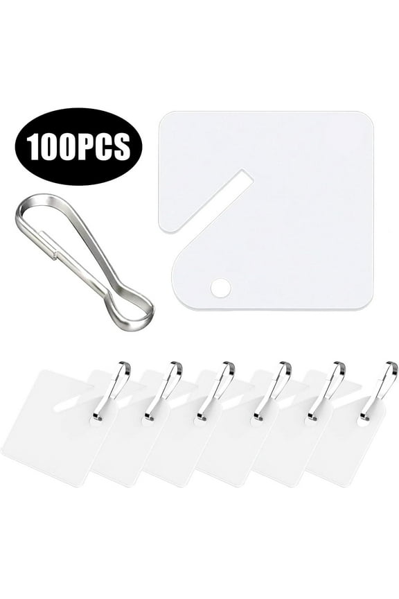 100 Pcs White Plastic Key Tags with Metal Snap Hooks – Sturdy Frosted Item Identifiers for Key Cabinets, Lockers, and Garage Organization Home and Office Use