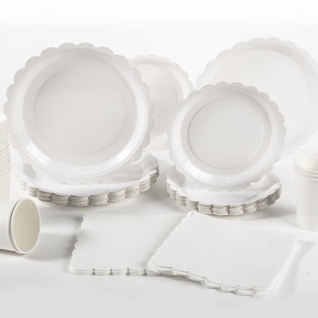 100 Pcs White Plates and Napkin Party Supplies, White Paper Plates Cups Napkins Disposable for Birthday Shower Party Decorations, Serves 25