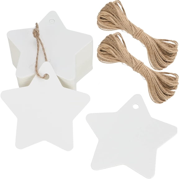 100 Pcs White Star Blank Gift Tags String Kraft Paper Vintage Hang Labels Natural Jute Twine