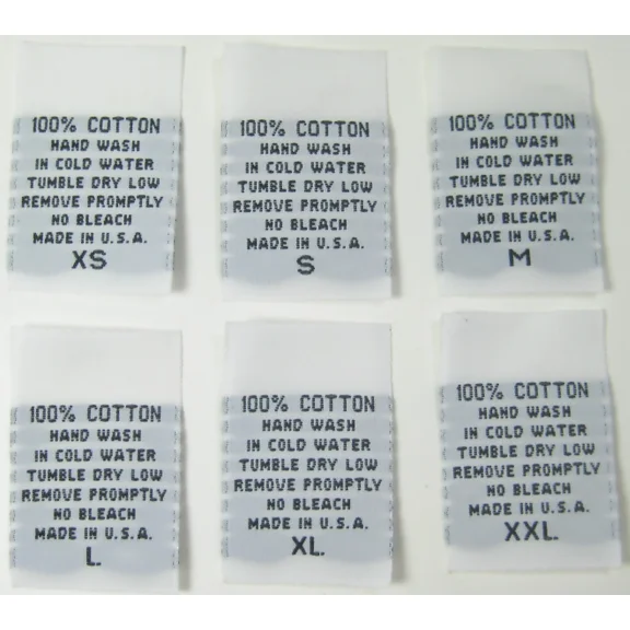 100 Pcs White Woven Clothing Care Label - 100% Cotton Hand Wash- Xs S M L Xl Xxl