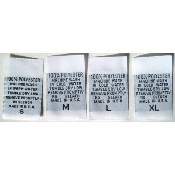 100 Pcs White Woven Clothing Care Label Size Tag, 100% Polyester - S, M, L, Xl
