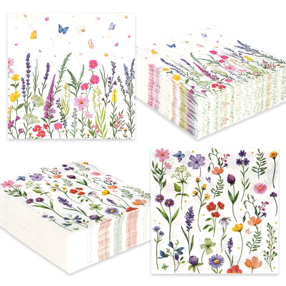 100 Pcs Wildflower Floral Luncheon Disposable Napkins for Wedding/Engagement/Bridal Shower/Baby Shower/Anniversary Party Decoration