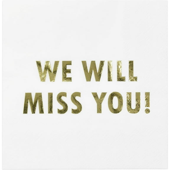 100 Pcs We Will Miss You Cocktail Napkins White Gold Farewell, Going Away, Retirement Party Decorations Supplies, Graduation, Coworker Leaving Goodbye, Military Army Good Luck, Moving Celebrations