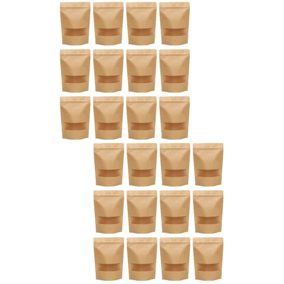 100 Pcs Window Kraft Paper Bag Clear Gift Bags Sealing Stand Bags Kraft Flat Heat Window Food Bags Kraft Paper Seal Bags
