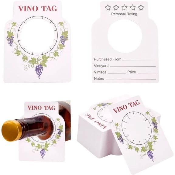 100 Pcs Wine Rating Card Tags 1.55inch Hole Paper Wine Bottle Label Thistle Color Labels for Wine and Champagne Wine Star Tasting Notes Cards Two Sided Wine Cellar Tags Silver
