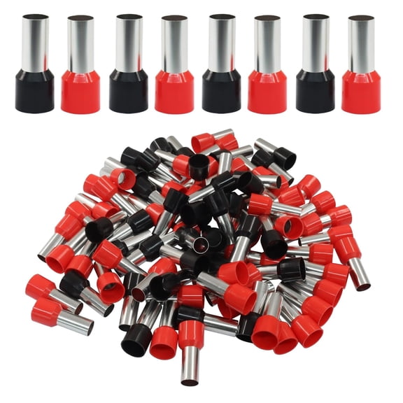100 Pcs Wire Ferrules, 4AWG Ferrule Connectors Wire Copper Crimp E2516 Connectors Insulated Ferrule Pin Cord End Terminals(50 Black + 50 Red)