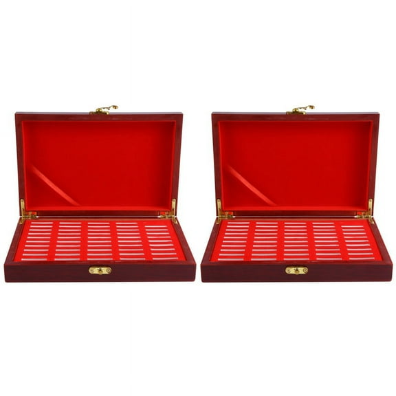 100 Pcs Wood Coin Protection Display Box Storage Case Holder Round Commemorative Collection