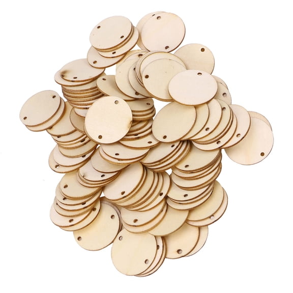 100 Pcs Wooden Circles Straight Hole Wood Slices Rustic Decor Blanks Rounds Circles