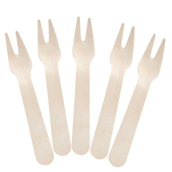 100 Pcs Wooden Serving Utensils Grilling Fork Disposable Dishes Catering Tableware