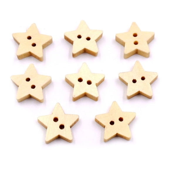 100 Pcs Wooden Star Shape Buttons, 2 Holes Handmade Scratchbooking Craft Sewing Embellishments, Beige