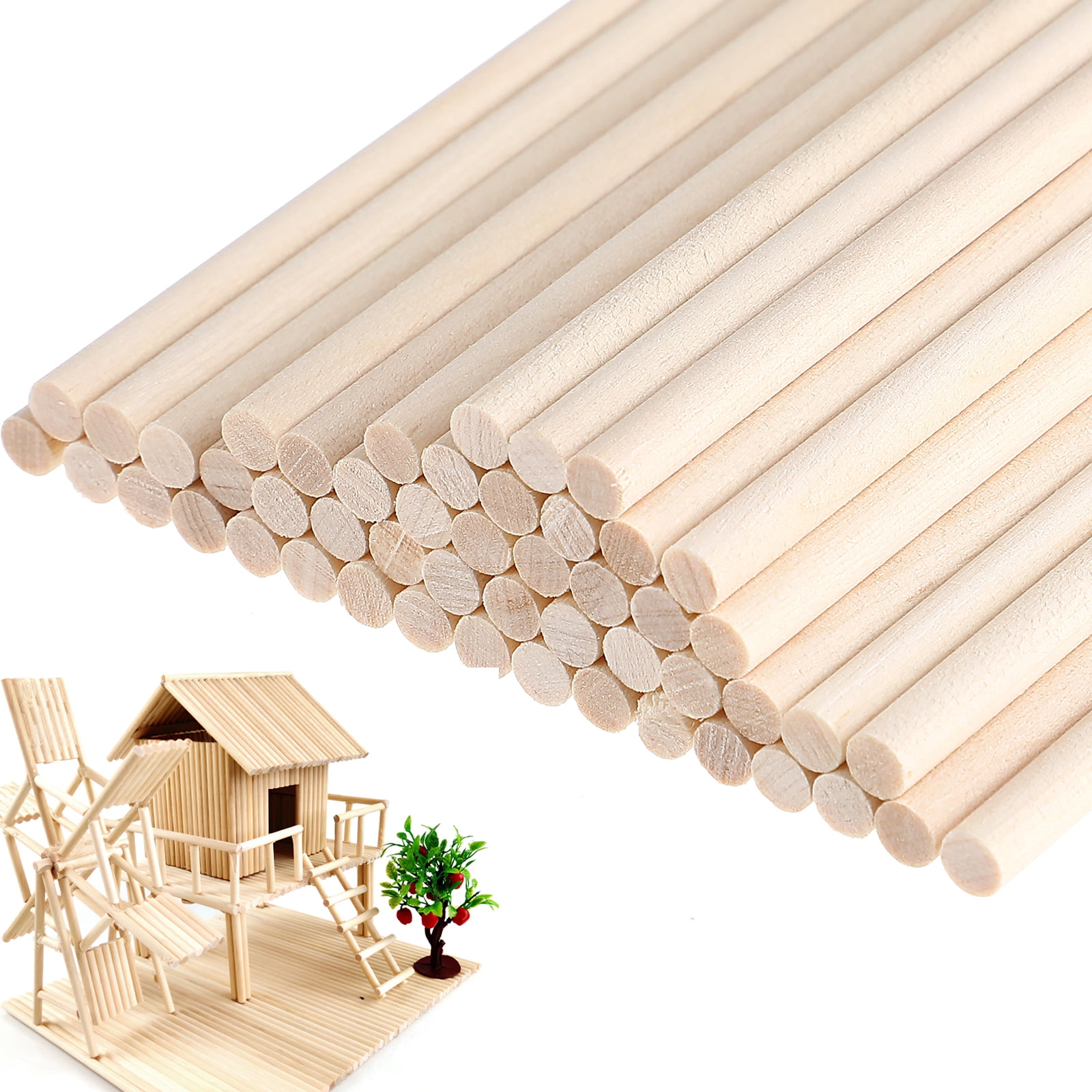 100 Pcs Wooden Sticks Wood Dowel Rods Craft Sticks Unfinished Natural