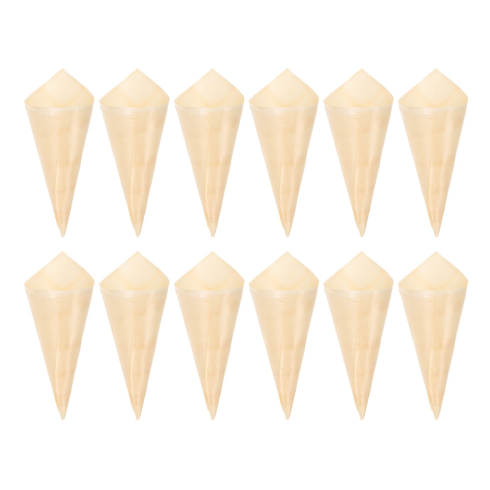100 Pcs Wooden Tasting Cones Disposable Wooden Cones Ice Cream Cones