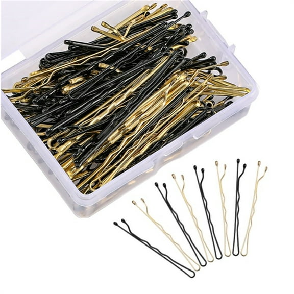 100 Pcs Word Clips,Gold&Black Bobby Pins,2 Inch Steel Wire Hair Pins,Bobby Pins Buck with Storage Box,Eco-Friendly U Shaped Hair Clips