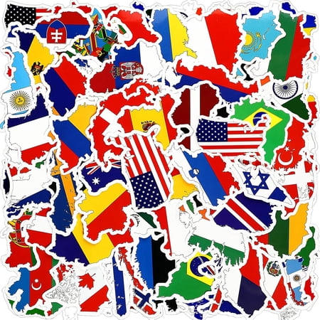 100 Pcs World Country Flag Stickers Vinyl Map Waterproof Small Travel Around The World Stickers Decals Bulk for Luggage Laptop Suitcase