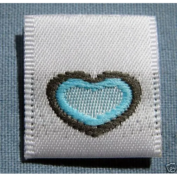 100 Pcs Woven Folded Clothing Sewing Garment Label Non-Fraying Tags - Blue Heart