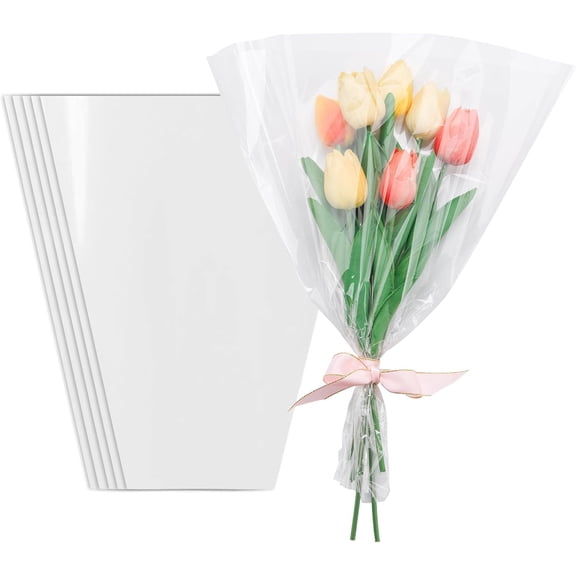 100 Pcs flower packaging transparent bag,flowers bouquet sleeve transparent cellophane Suitable for flower shop, shopping mall flower packaging(18X13)