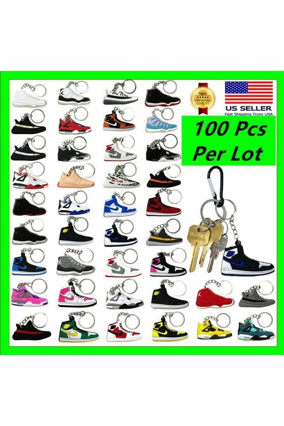 100 Pcs of 2D Sneakers Keychains Hype Beast Sneaker 2D Variety of Keychains Lot (Random Color and Design)