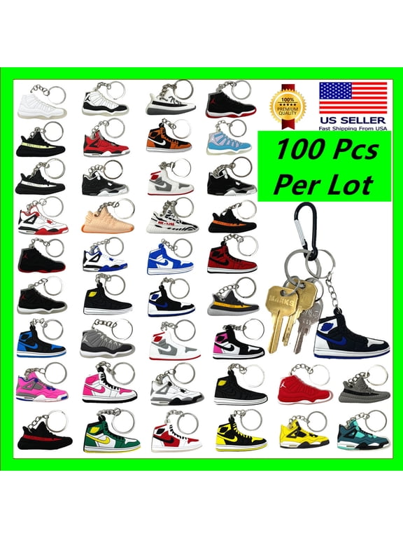100 Pcs of 2D Sneakers Keychains Hype Beast Sneaker 2D Variety of Keychains Lot (Random Color and Design)